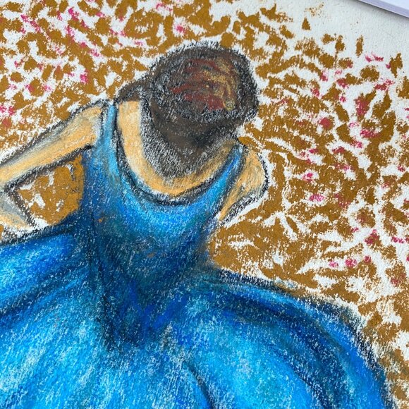 Blue Ballerina Original Handmade Soft Pastel Painting 11x14in Matted Frame Ready - Picture 7 of 9